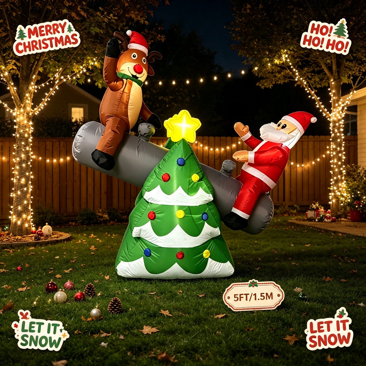 Outdoor Lighting On Trees - Mainan Tiup Natal: Ayunan Santa dan