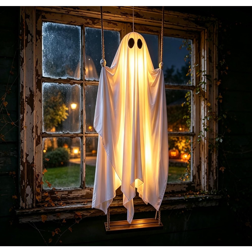 Outdoor Lighting On Trees - Hantu Bercahaya Halloween di Ayunan, Dekorasi